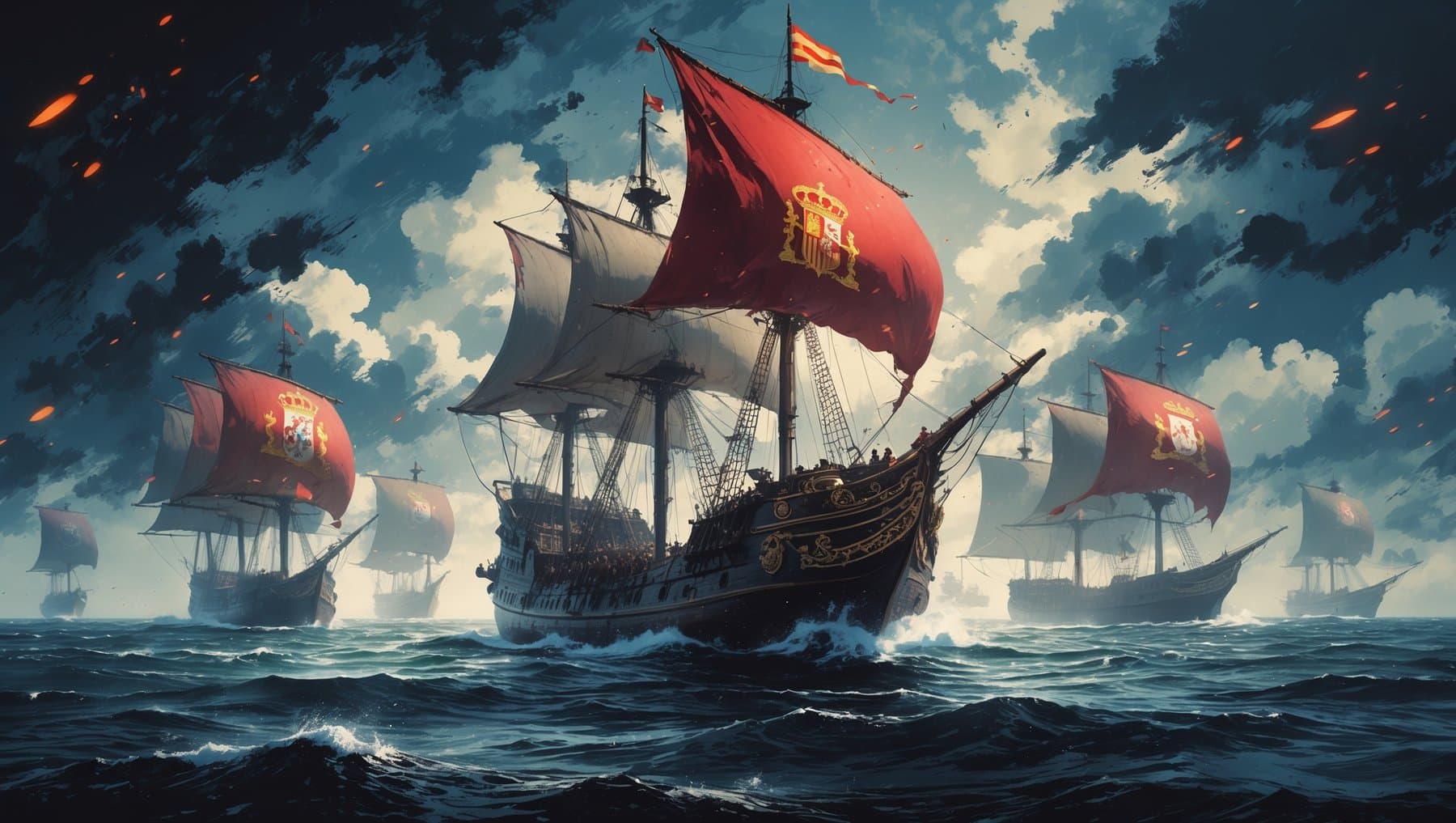 Defeat the Spanish armada blocking the route to the treasure.