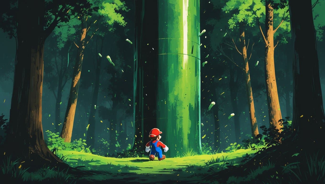 Navigate through the Whispering Woods to find and use the hidden Warp Pipe.